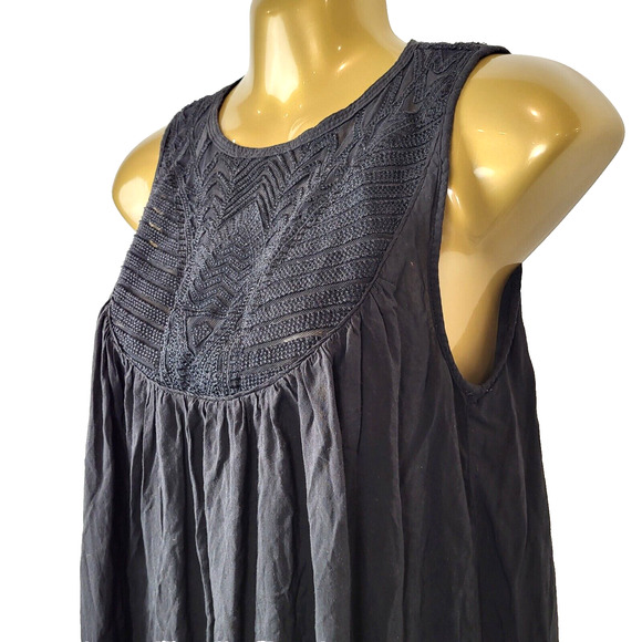 SUNDANCE Semi Sheer Blouse Sleeveless Embroidered Neckline BOHO Black X-Small - Picture 6 of 11
